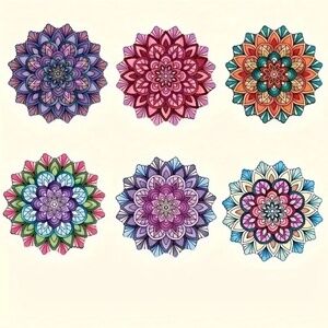 NWT Beautifully Detailed with Gorgeous Colors Mandala Coasters!  Set of 6!